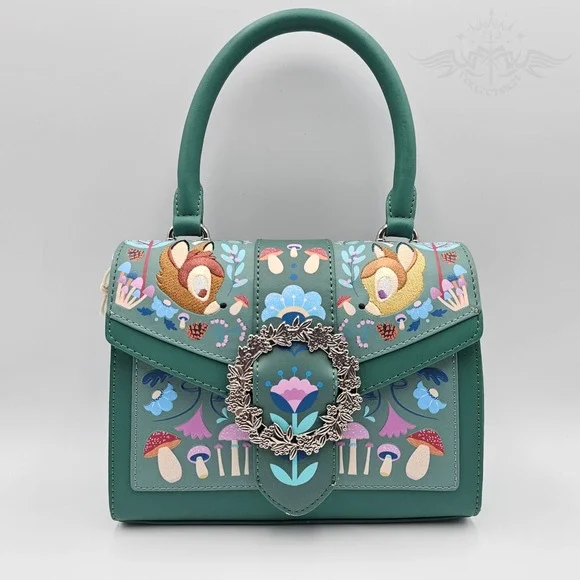 Loungefly Disney Bambi Folk Floral Green Crossbody Bag Purse New - Picture 1 of 12